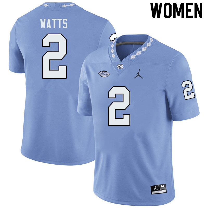 Jordan Brand Women #2 Bryce Watts North Carolina Tar Heels College Football Jerseys Sale-Blue